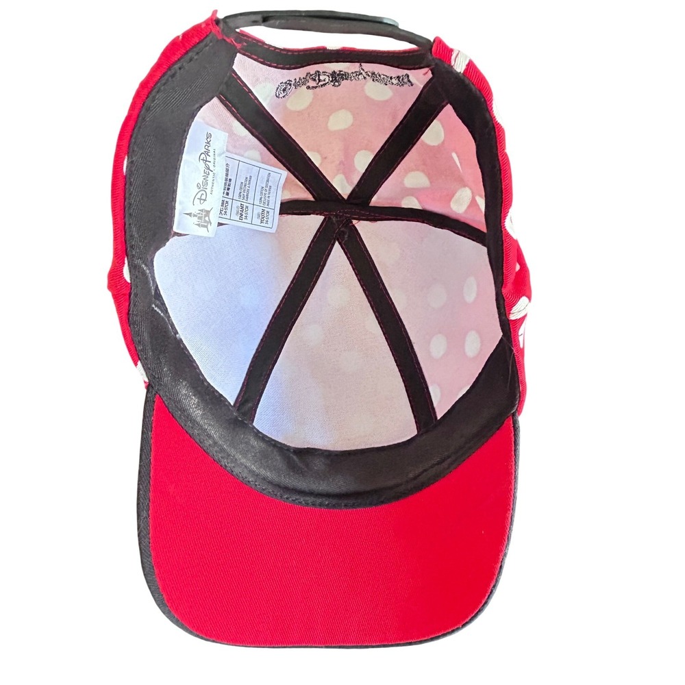 Disney Parks Minnie Mouse Polka Dot Ears Bow Snapback Hat Youth Red White Black - Picture 3 of 7